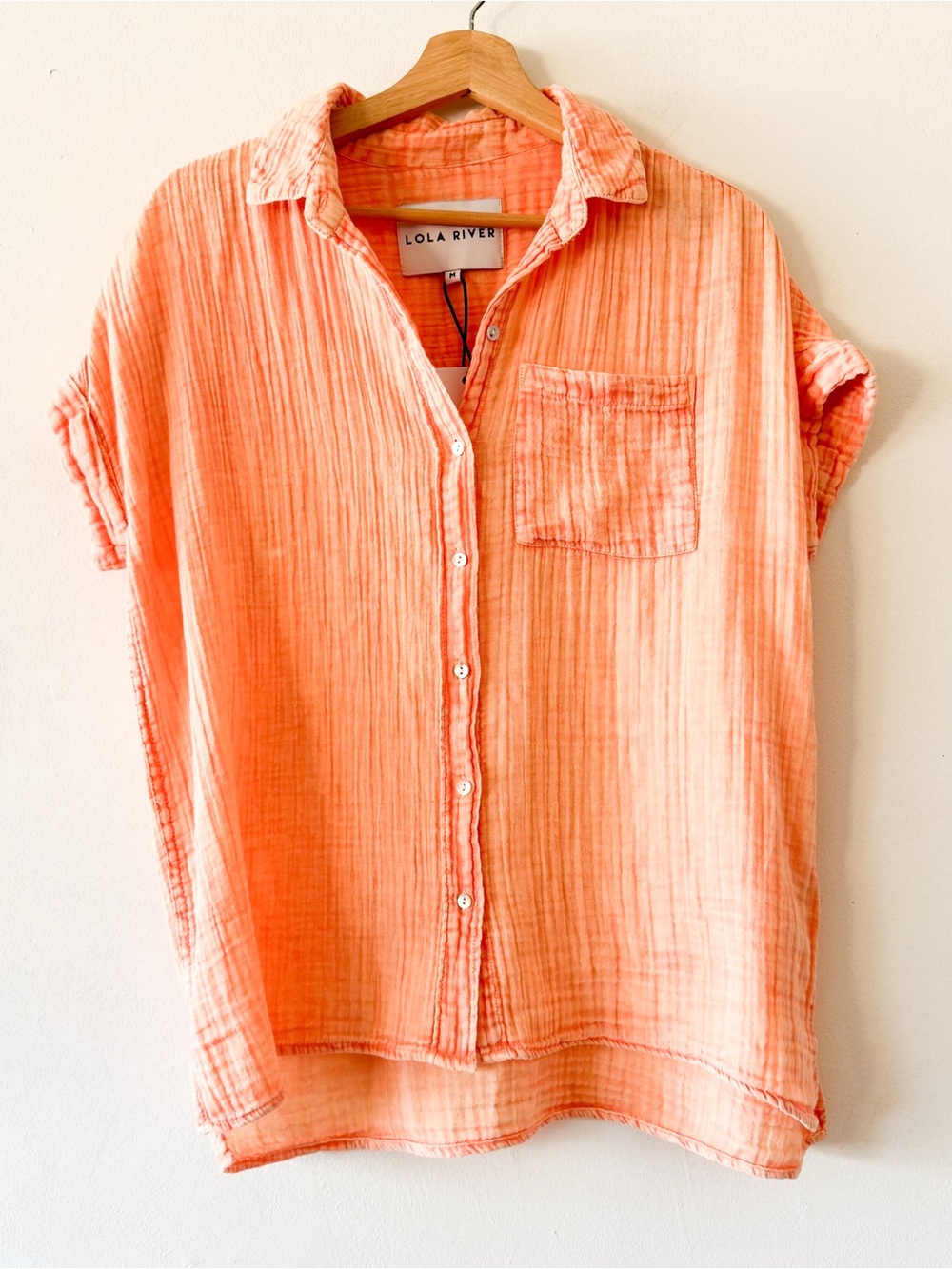 Lola River Button-Up Gauze Shirt in Coral Size Medium